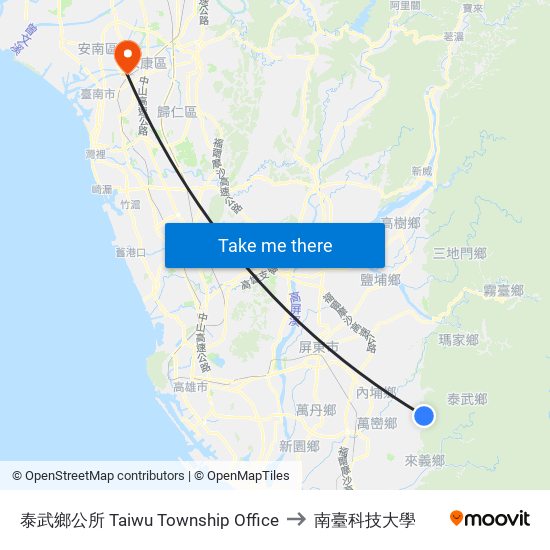 泰武鄉公所 Taiwu Township Office to 南臺科技大學 map