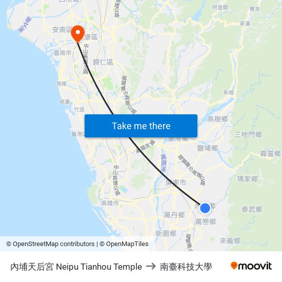 內埔天后宮 Neipu Tianhou Temple to 南臺科技大學 map