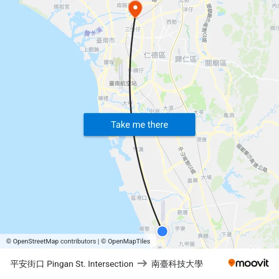 平安街口 Pingan St. Intersection to 南臺科技大學 map