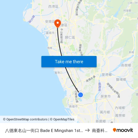 八德東名山一街口 Bade E Mingshan 1st St. Intersection to 南臺科技大學 map