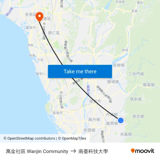 萬金社區 Wanjin Community to 南臺科技大學 map