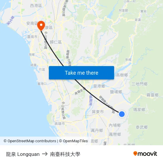 龍泉 Longquan to 南臺科技大學 map