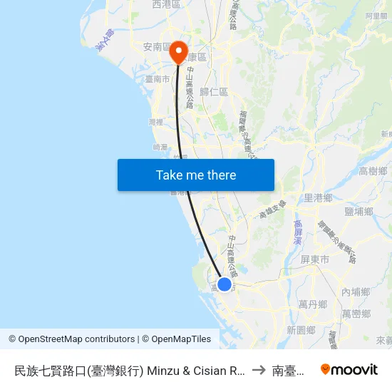 民族七賢路口(臺灣銀行) Minzu & Cisian Rd. Intersection(Bank Of Taiwan) to 南臺科技大學 map