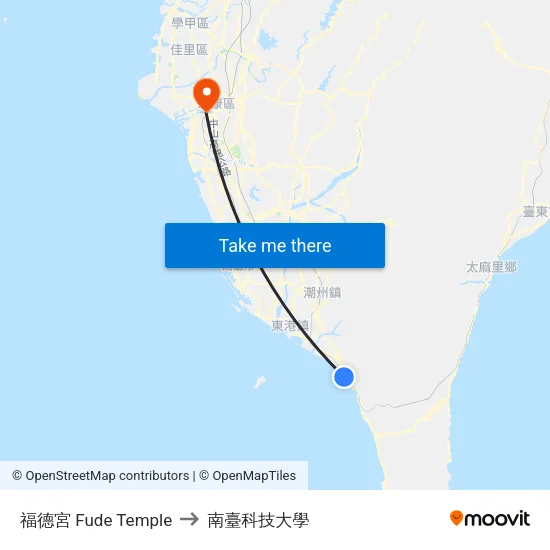 福德宮 Fude Temple to 南臺科技大學 map