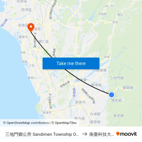 三地門鄉公所 Sandimen Township Office to 南臺科技大學 map