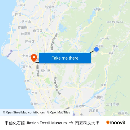 甲仙化石館 Jiasian Fossil Museum to 南臺科技大學 map