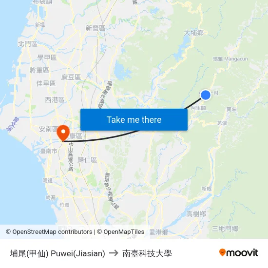 埔尾(甲仙) Puwei(Jiasian) to 南臺科技大學 map