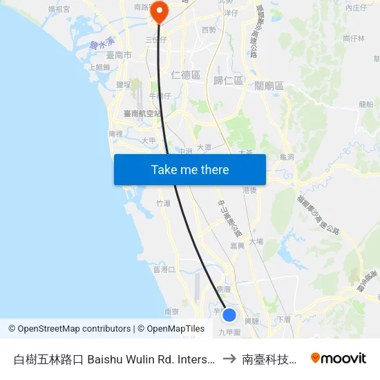 白樹五林路口 Baishu Wulin Rd. Intersection to 南臺科技大學 map