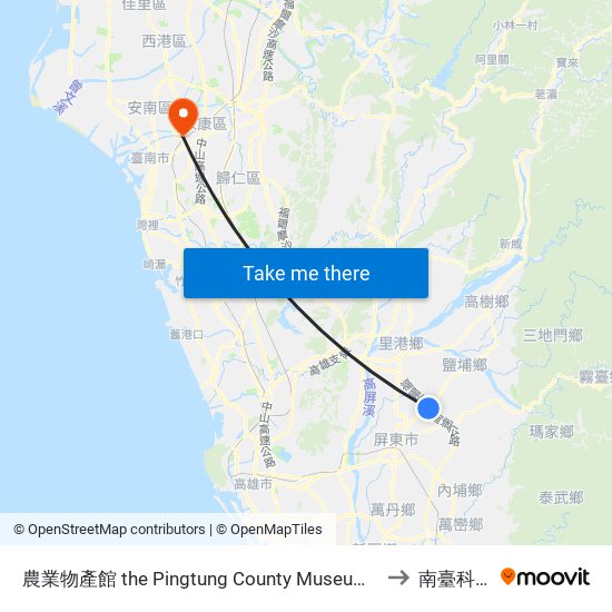 農業物產館 the Pingtung County Museum Of Agricultural Products to 南臺科技大學 map
