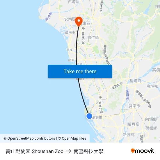 壽山動物園 Shoushan Zoo to 南臺科技大學 map