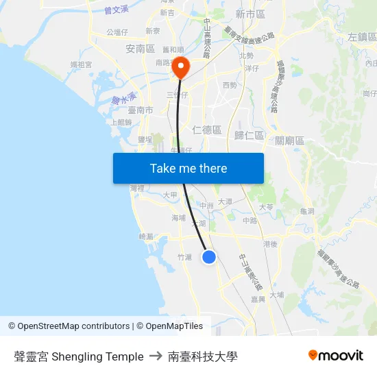 聲靈宮 Shengling Temple to 南臺科技大學 map