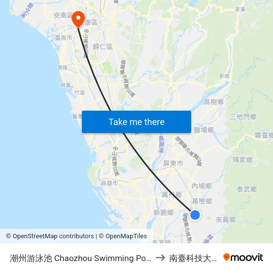 潮州游泳池 Chaozhou Swimming Pool to 南臺科技大學 map