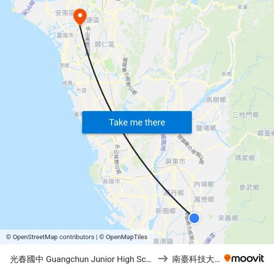 光春國中 Guangchun Junior High School to 南臺科技大學 map