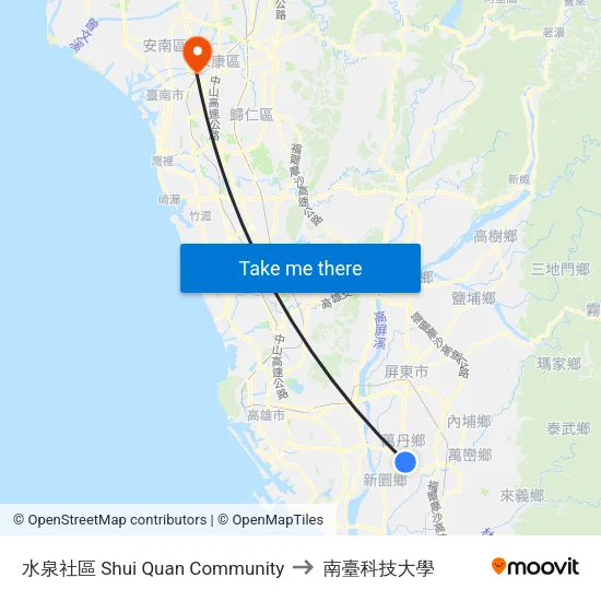 水泉社區 Shui Quan Community to 南臺科技大學 map