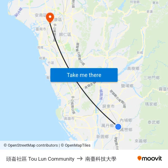 頭崙社區 Tou Lun Community to 南臺科技大學 map