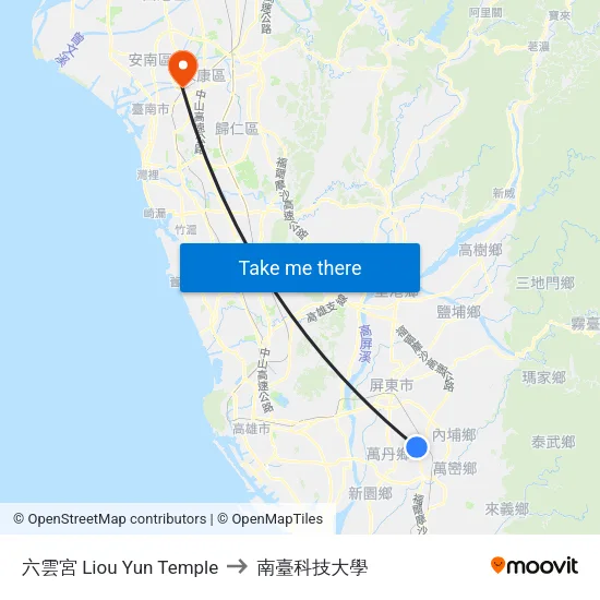 六雲宮 Liou Yun Temple to 南臺科技大學 map