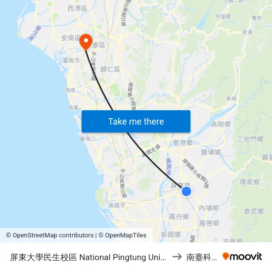 屏東大學民生校區 National Pingtung University Minsheng Campus to 南臺科技大學 map