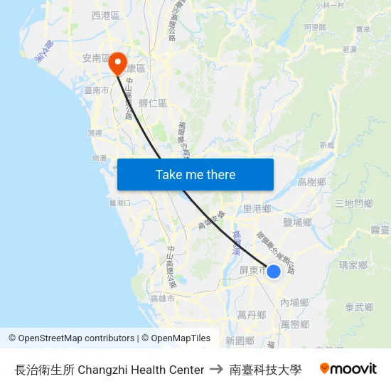 長治衛生所 Changzhi Health Center to 南臺科技大學 map