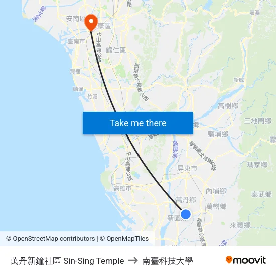 萬丹新鐘社區 Sin-Sing Temple to 南臺科技大學 map