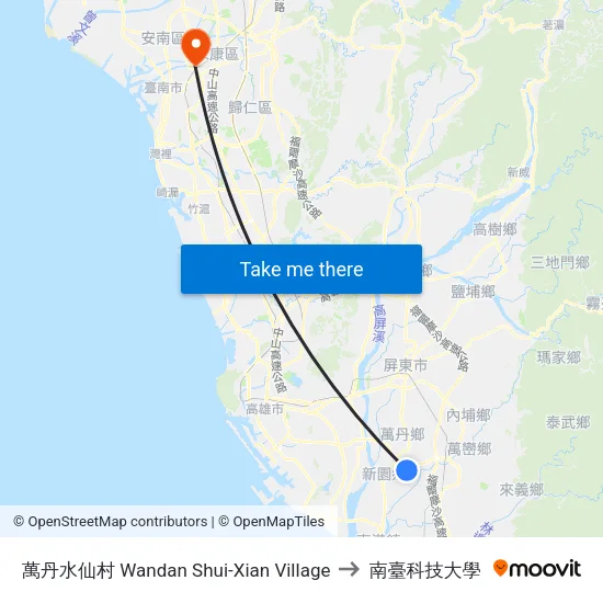 萬丹水仙村 Wandan Shui-Xian Village to 南臺科技大學 map