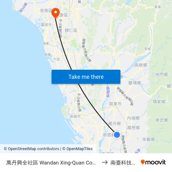 萬丹興全社區 Wandan Xing-Quan Community to 南臺科技大學 map