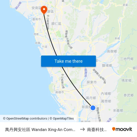 萬丹興安社區 Wandan Xing-An Community to 南臺科技大學 map