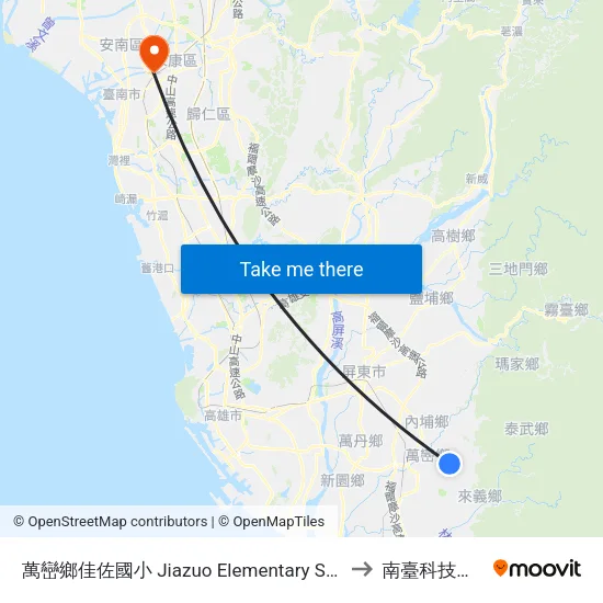 萬巒鄉佳佐國小 Jiazuo Elementary School to 南臺科技大學 map