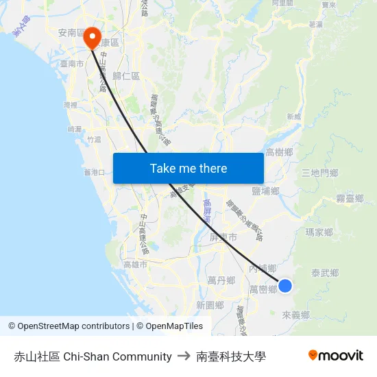 赤山社區 Chi-Shan Community to 南臺科技大學 map