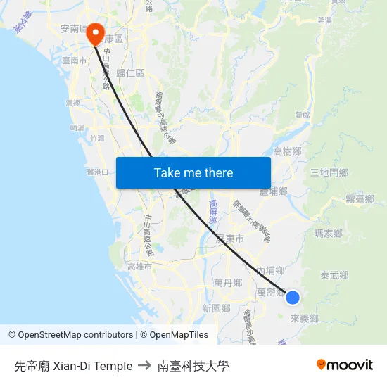先帝廟 Xian-Di Temple to 南臺科技大學 map
