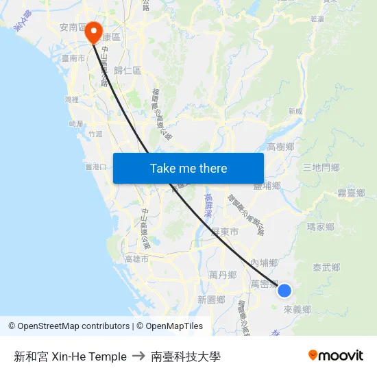 新和宮 Xin-He Temple to 南臺科技大學 map