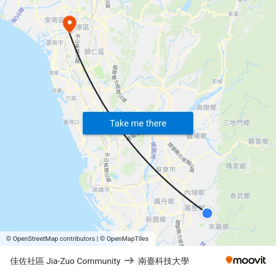 佳佐社區 Jia-Zuo Community to 南臺科技大學 map