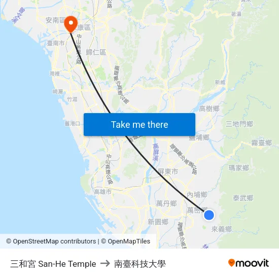 三和宮 San-He Temple to 南臺科技大學 map