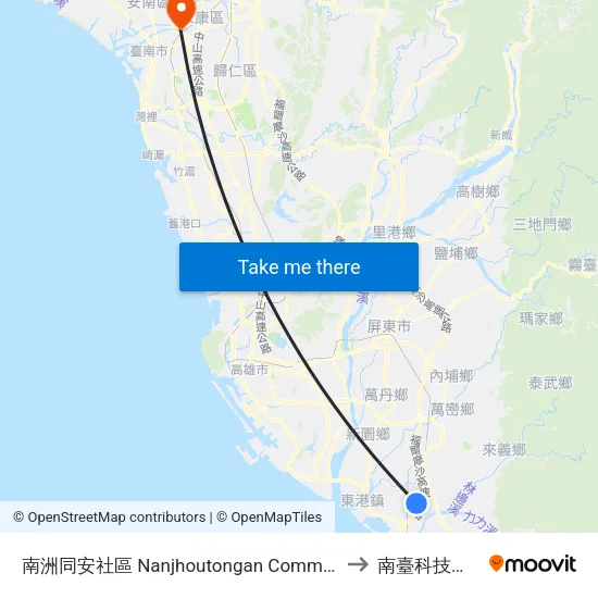 南洲同安社區 Nanjhoutongan Community to 南臺科技大學 map