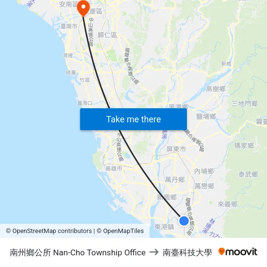 南州鄉公所 Nan-Cho Township Office to 南臺科技大學 map