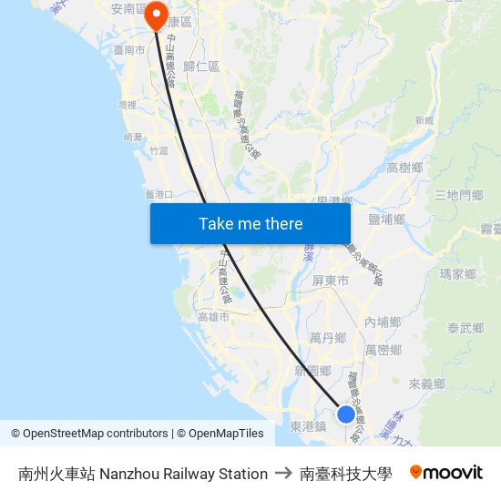 南州火車站 Nanzhou Railway Station to 南臺科技大學 map