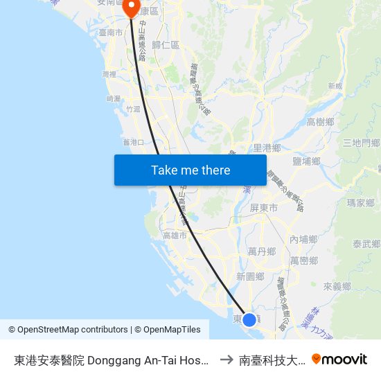 東港安泰醫院 Donggang An-Tai Hospital to 南臺科技大學 map