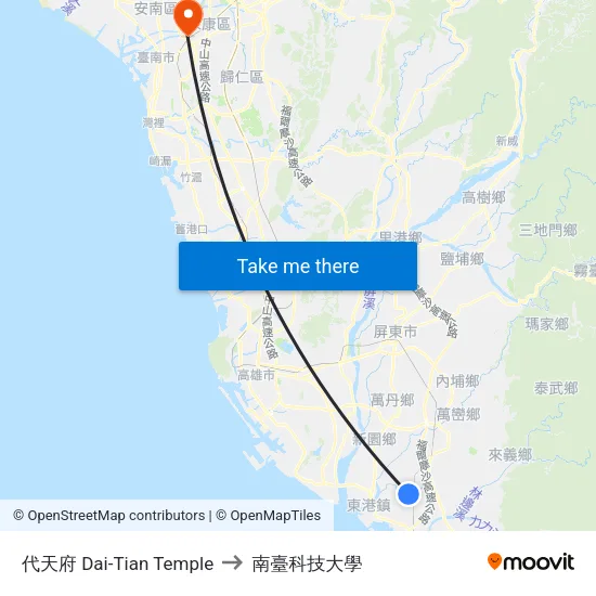代天府 Dai-Tian Temple to 南臺科技大學 map