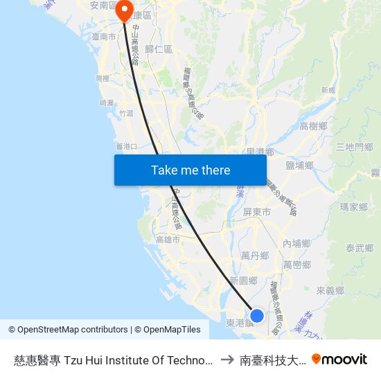 慈惠醫專 Tzu Hui Institute Of Technology to 南臺科技大學 map