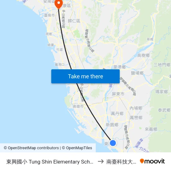 東興國小 Tung Shin Elementary School to 南臺科技大學 map