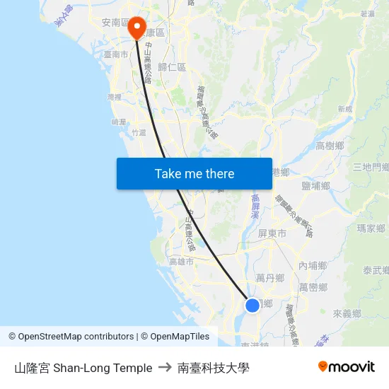山隆宮 Shan-Long Temple to 南臺科技大學 map