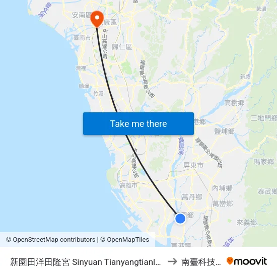 新園田洋田隆宮 Sinyuan Tianyangtianlong Temple to 南臺科技大學 map