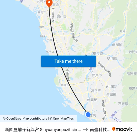 新園鹽埔仔新興宮 Sinyuanyanpuzihsin Sing Temple to 南臺科技大學 map
