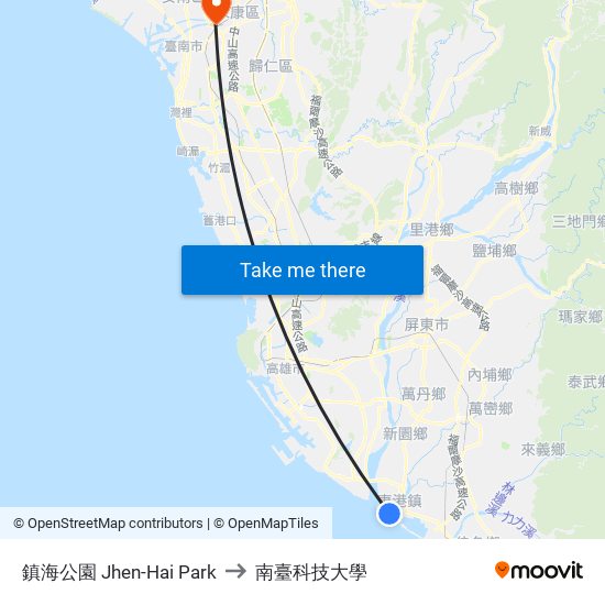 鎮海公園 Jhen-Hai Park to 南臺科技大學 map