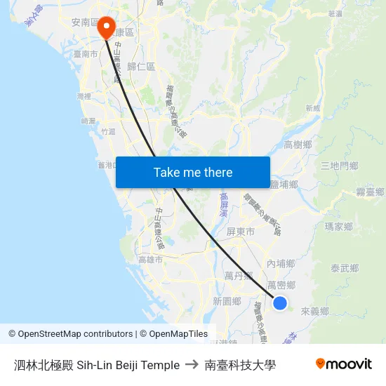 泗林北極殿 Sih-Lin Beiji Temple to 南臺科技大學 map