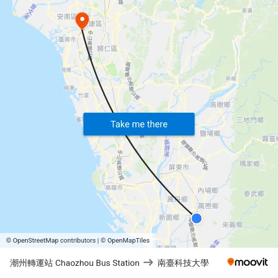 潮州轉運站 Chaozhou Bus Station to 南臺科技大學 map