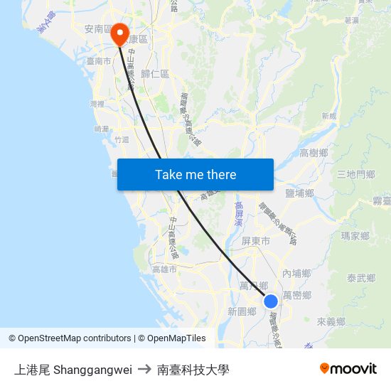 上港尾 Shanggangwei to 南臺科技大學 map