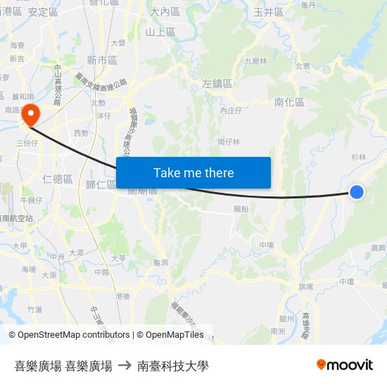 喜樂廣場 喜樂廣場 to 南臺科技大學 map