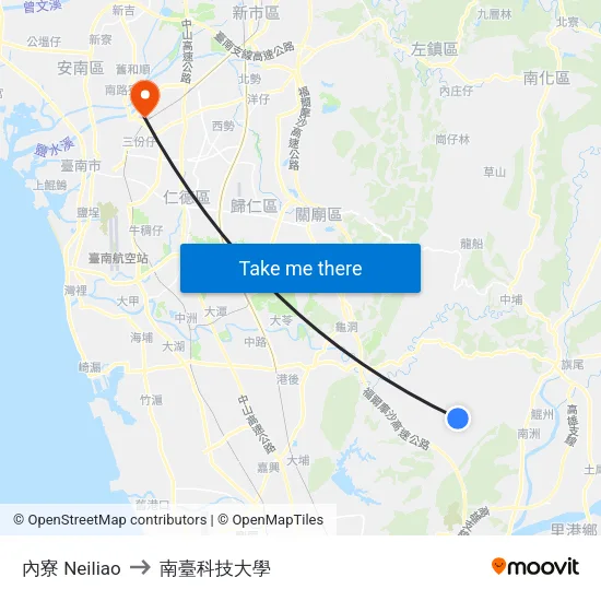 內寮 Neiliao to 南臺科技大學 map