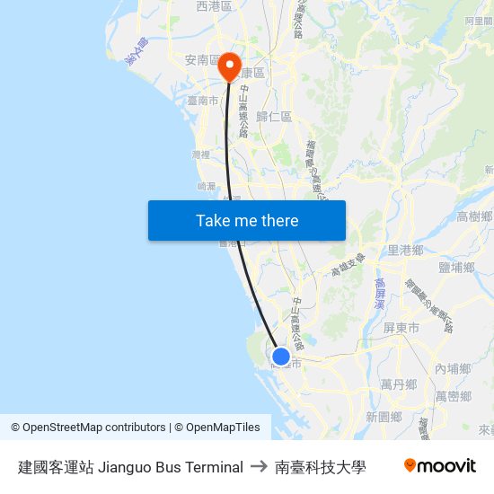 建國客運站 Jianguo Bus Terminal to 南臺科技大學 map