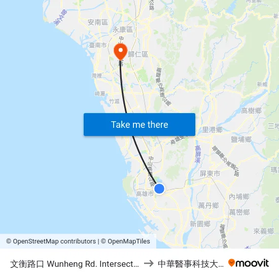 文衡路口 Wunheng Rd. Intersection to 中華醫事科技大學 map